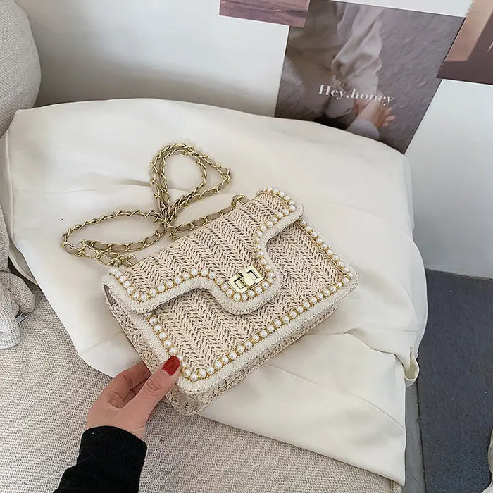 Pearl Rattan Embroidered Shoulder Bags fashionnsio
