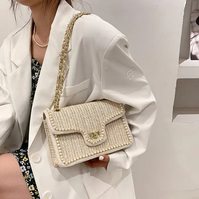 Pearl Rattan Embroidered Shoulder Bags fashionnsio