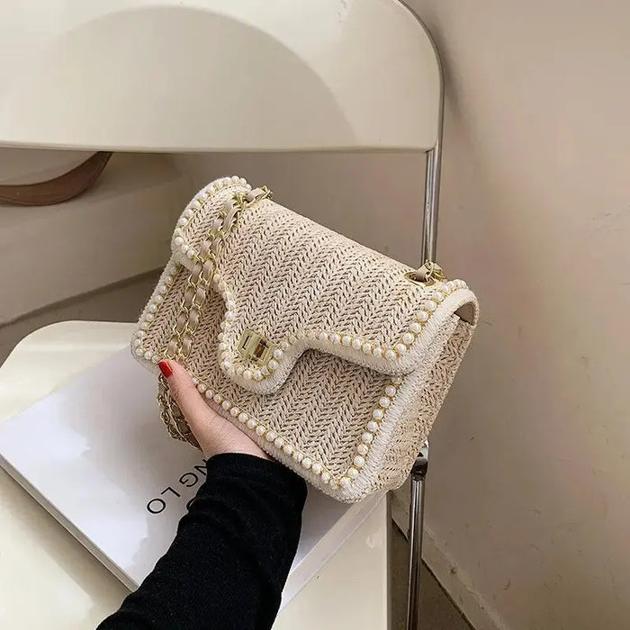 Pearl Rattan Embroidered Shoulder Bags fashionnsio