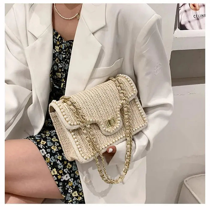 Pearl Rattan Embroidered Shoulder Bags fashionnsio