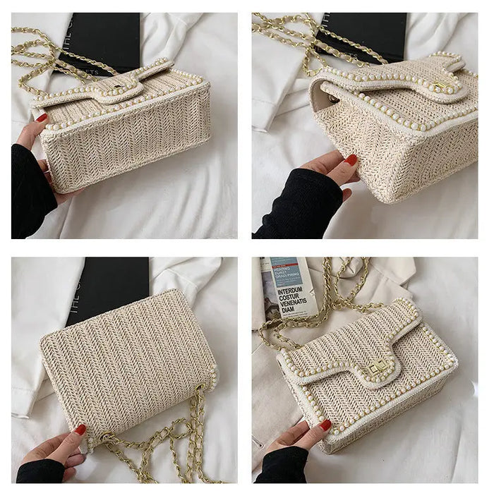 Pearl Rattan Embroidered Shoulder Bags fashionnsio