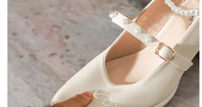 Pearl Ribbon Bow Chunky Heel fashionnsio
