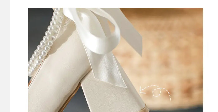 Pearl Ribbon Bow Chunky Heel fashionnsio