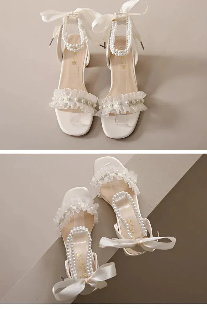 Pearl Ribbon Bow Heel fashionnsio
