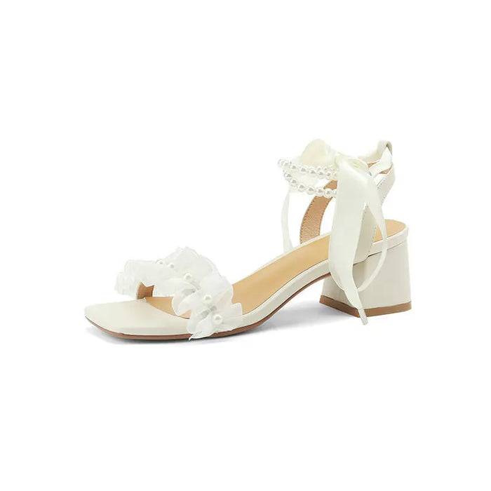 Pearl Ribbon Bow Heel fashionnsio