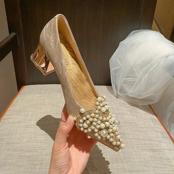 Pearl Beading Sexy Block Heels fashionnsio