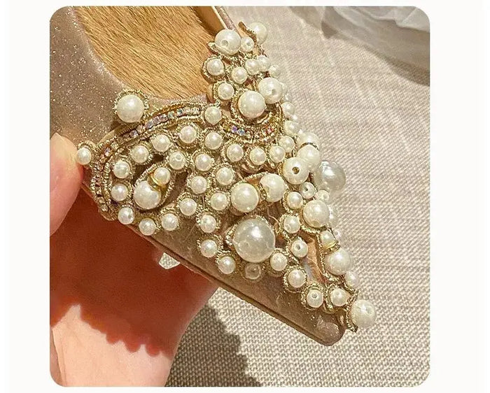 Pearl Beading Sexy Block Heels fashionnsio