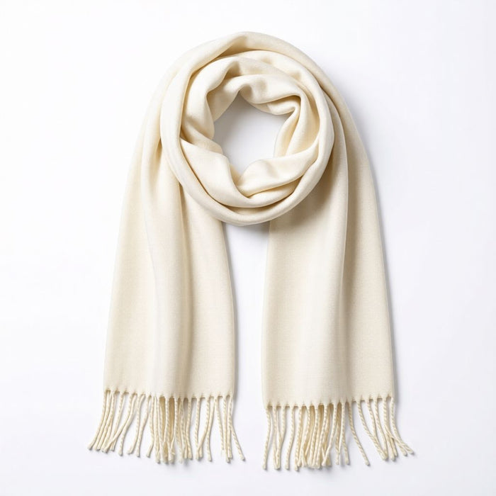 Petra Plain - Scarf with Tassels - Cream (70x180cm)