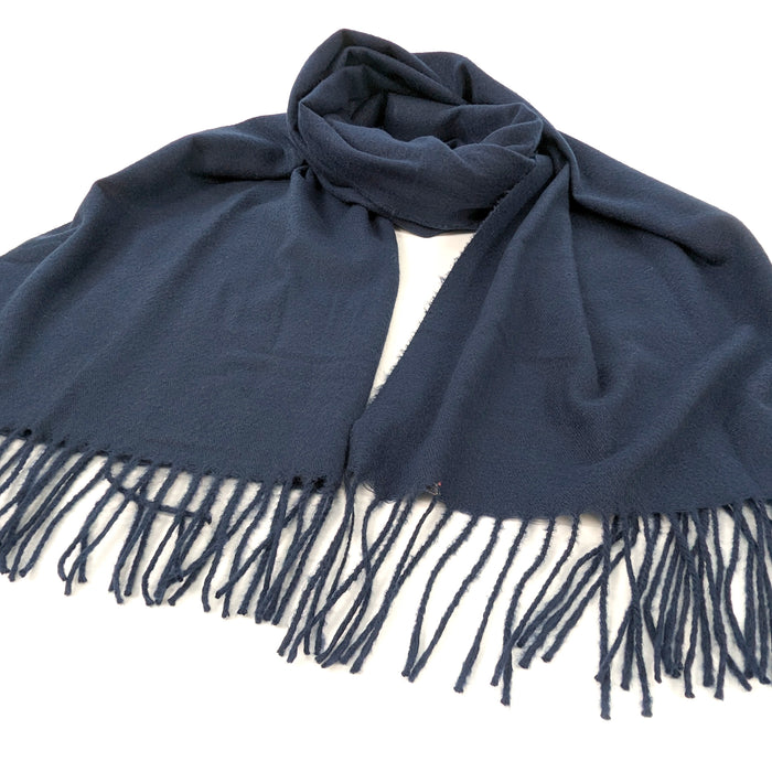 Petra Plain - Scarf with Tassels - Dark Blue (70x180cm)