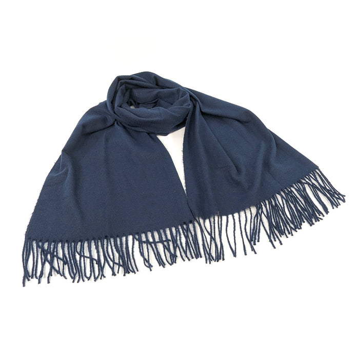 Petra Plain - Scarf with Tassels - Dark Blue (70x180cm)