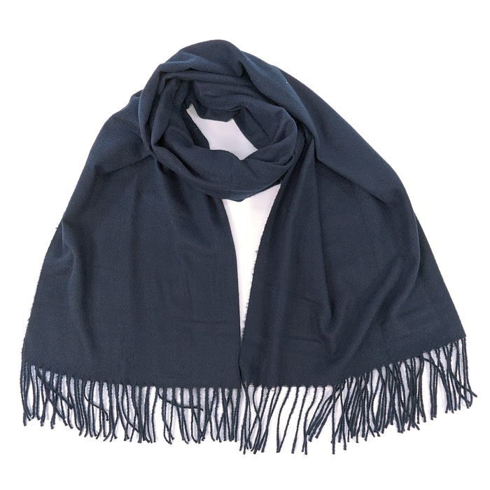 Petra Plain - Scarf with Tassels - Dark Blue (70x180cm)