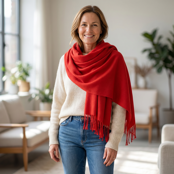 Petra Plain - Scarf with Tassels - Dark Red (70x180cm)