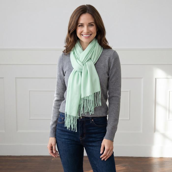 Petra Plain - Scarf with Tassels - Mint (70x180cm)