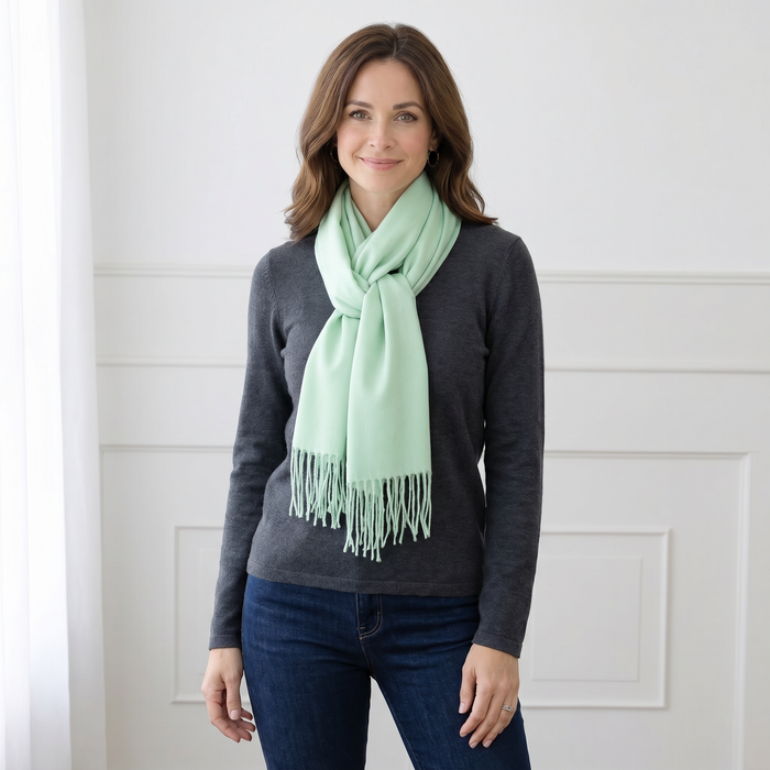 Petra Plain - Scarf with Tassels - Mint (70x180cm)