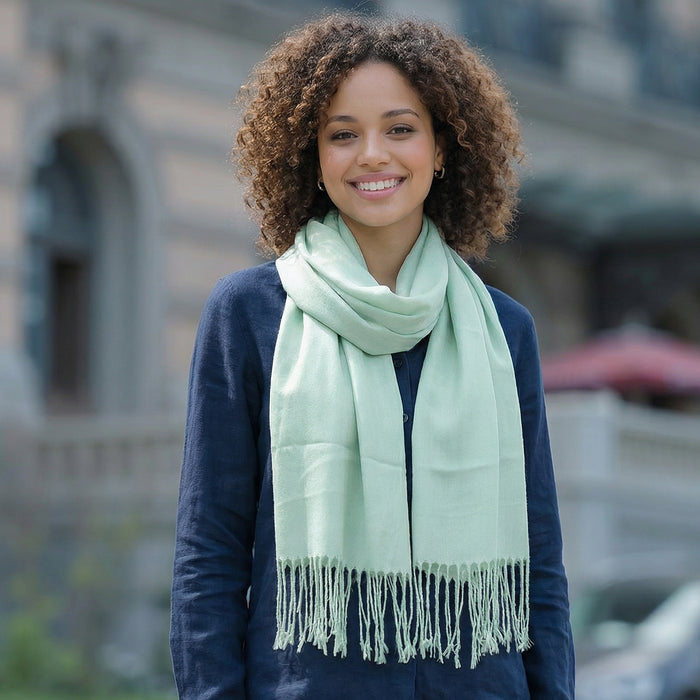 Petra Plain - Scarf with Tassels - Mint (70x180cm)