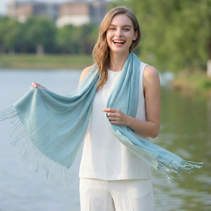 Petra Plain - Scarf with Tassels - Teal (70x180cm)