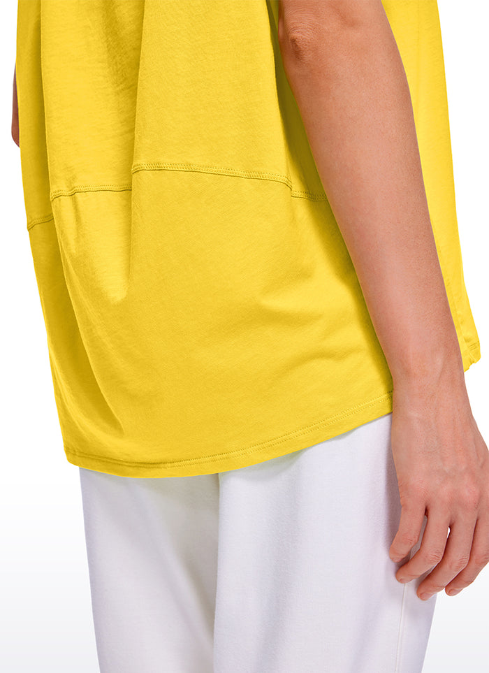CRZ YOGA Women's Yoga Loose Fit Pima Cotton Short Sleeves Boat Neck High Visibility Yellow