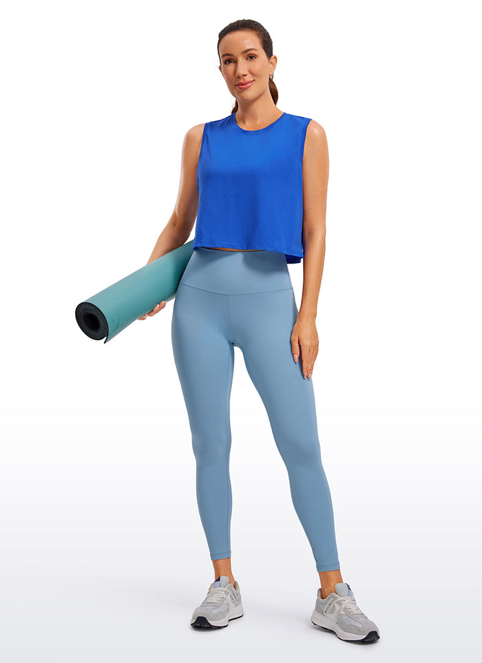CRZ YOGA Women's Yoga Workout Loose Fit Pima Cotton Crop Tank Tops Strong Blue