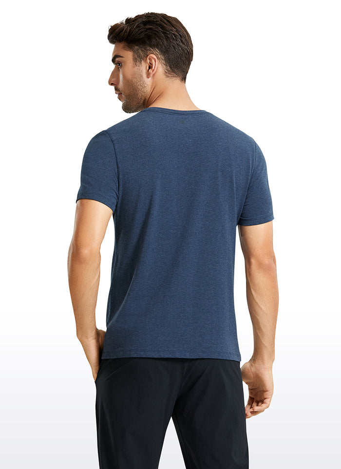CRZ YOGA Men's Classic Fit Shirts Pima Cotton Henley Short Sleeves Navy heather