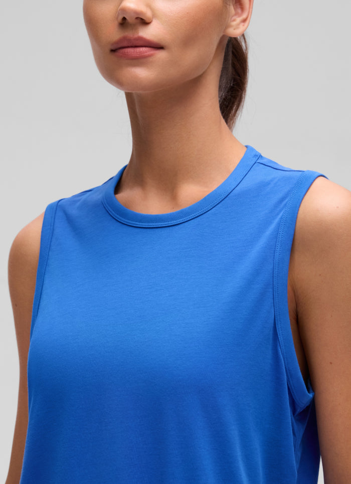 CRZ YOGA Women's Yoga Loose Fit Top Pima Cotton Crop Tank High Neck Strong Blue