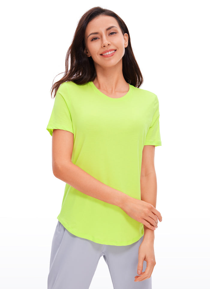 CRZ YOGA Women's Yoga Loose Fit Pima Cotton Short Sleeves Bright Verdancy
