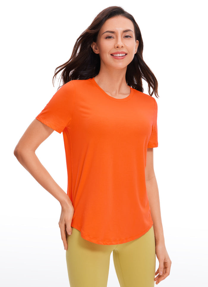 CRZ YOGA Women's Yoga Loose Fit Pima Cotton Short Sleeves Coral