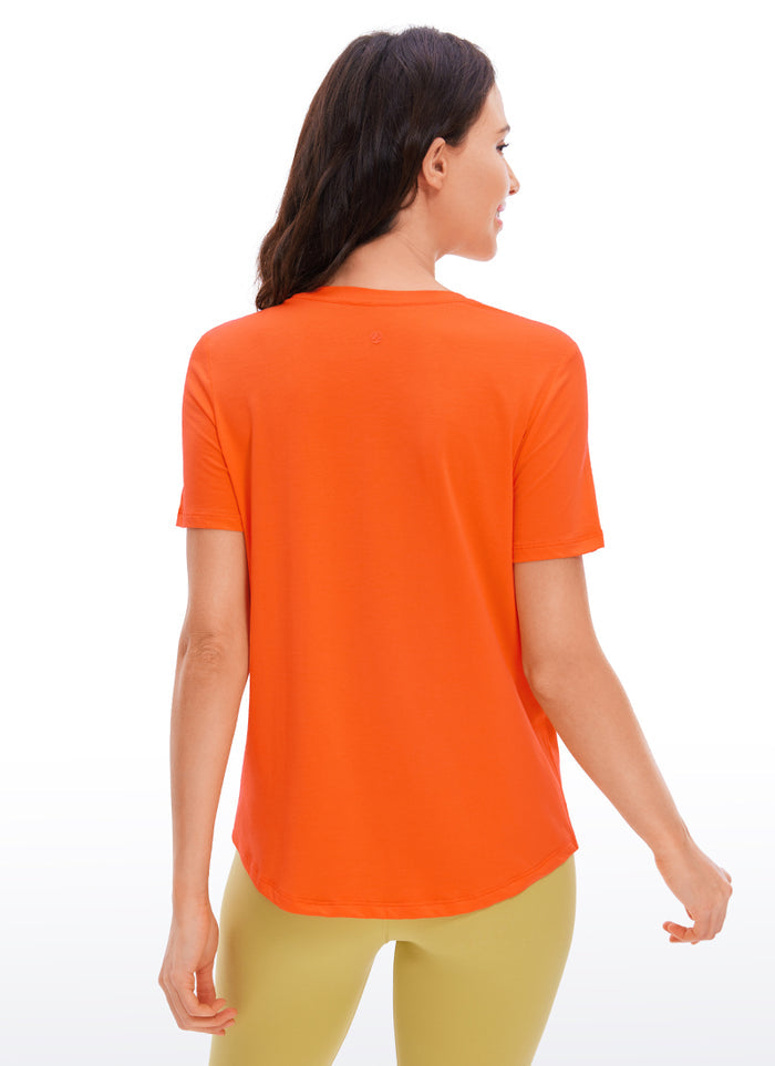 CRZ YOGA Women's Yoga Loose Fit Pima Cotton Short Sleeves Coral