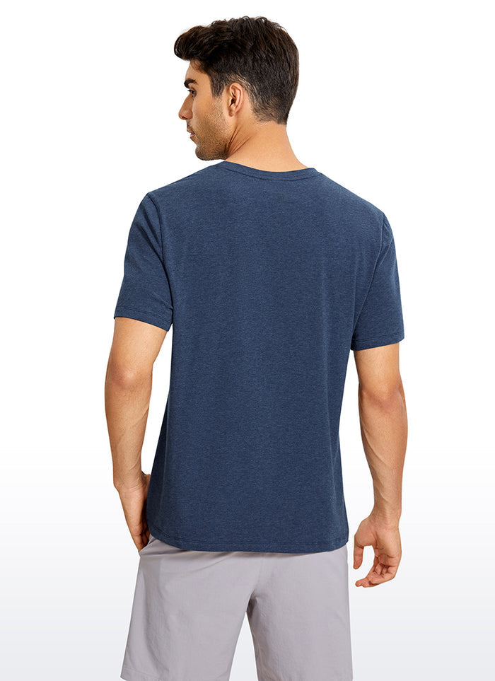 CRZ YOGA Men's Casual Relax Fit Shirts Pima Cotton Short Sleeve V Neck purple gray