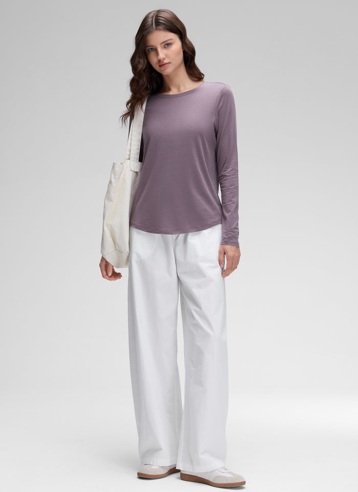 CRZ YOGA Women's Yoga Classic Fit Tops Pima Cotton Workout Long Sleeve purple gray