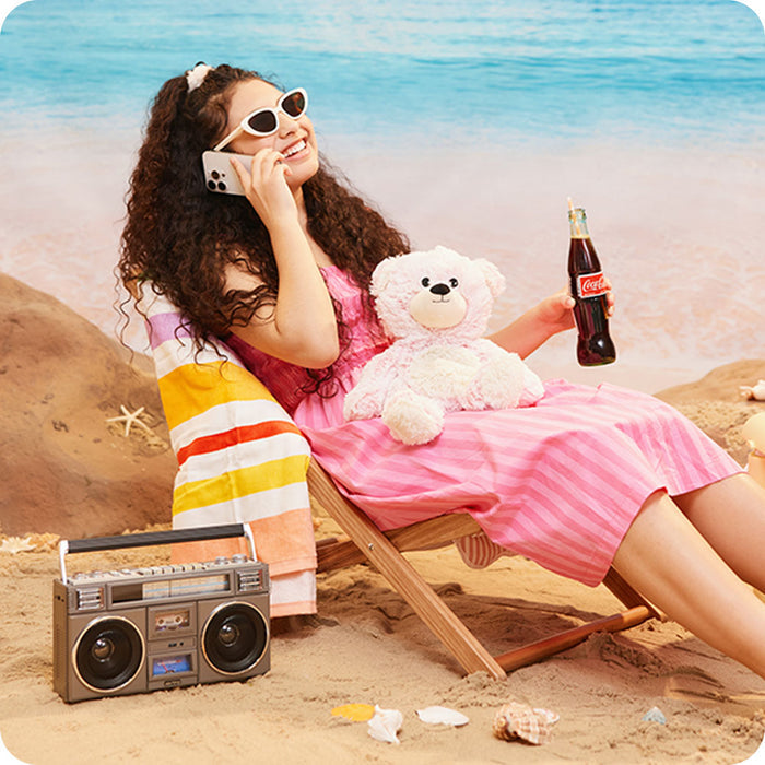 pink marshmallow bear beach chair lifestyle