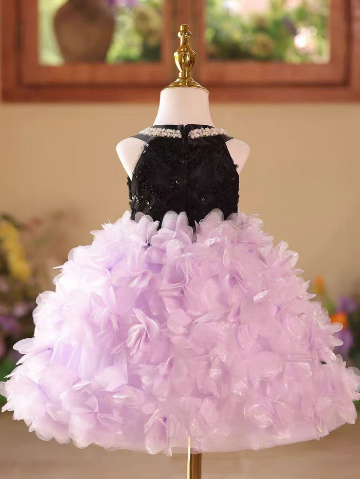 Pink Petal Sequin Flower Girl Dress for Wedding Party Photoshoot D108