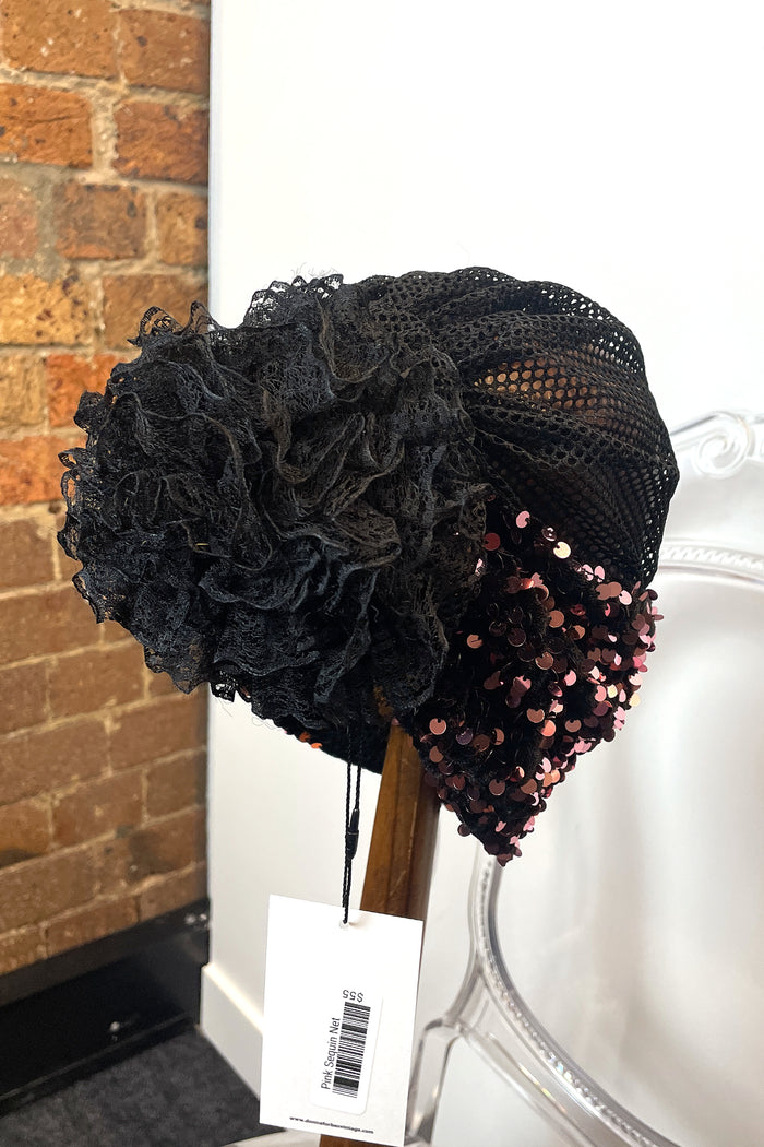 Pink Sequin Net Turban with Rosette image 1