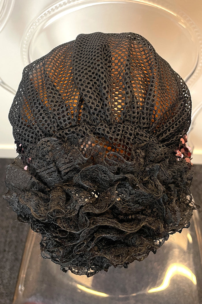 Pink Sequin Net Turban with Rosette image 2