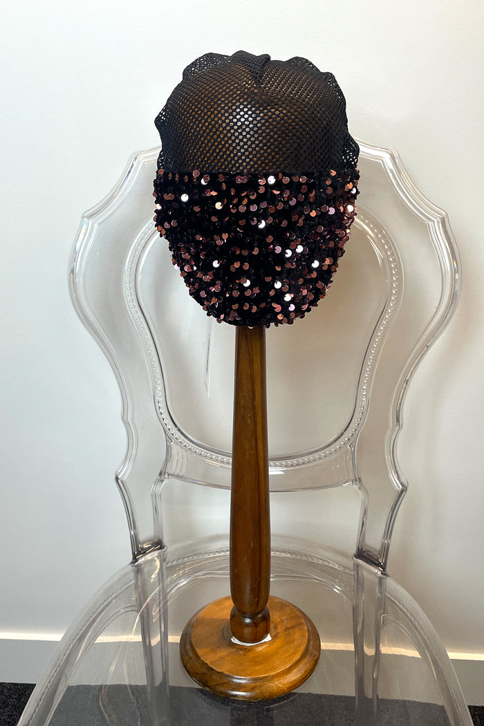 Pink Sequin Net Turban with Rosette image 3