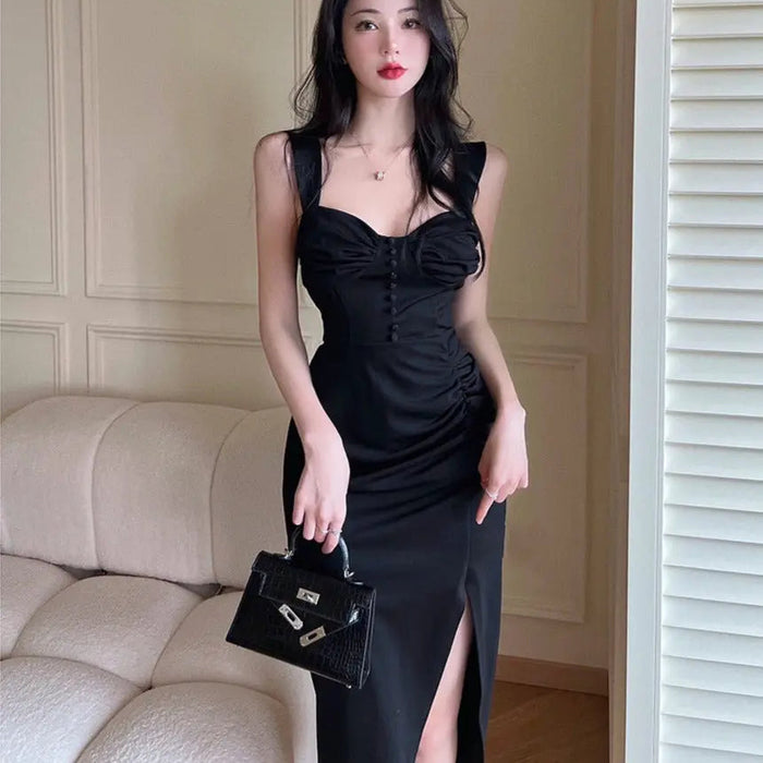 Corset Button Black Dress fashionnsio