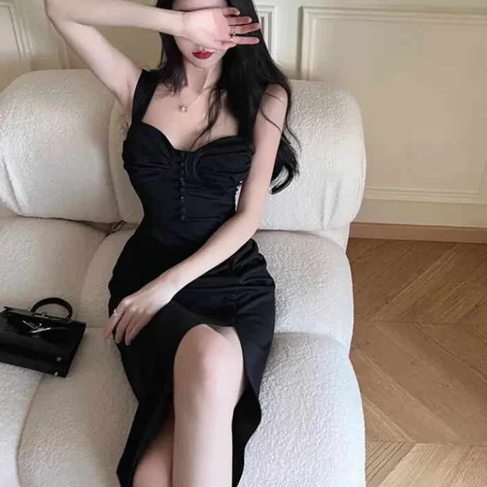 Corset Button Black Dress fashionnsio