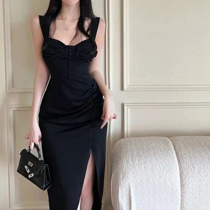 Corset Button Black Dress fashionnsio