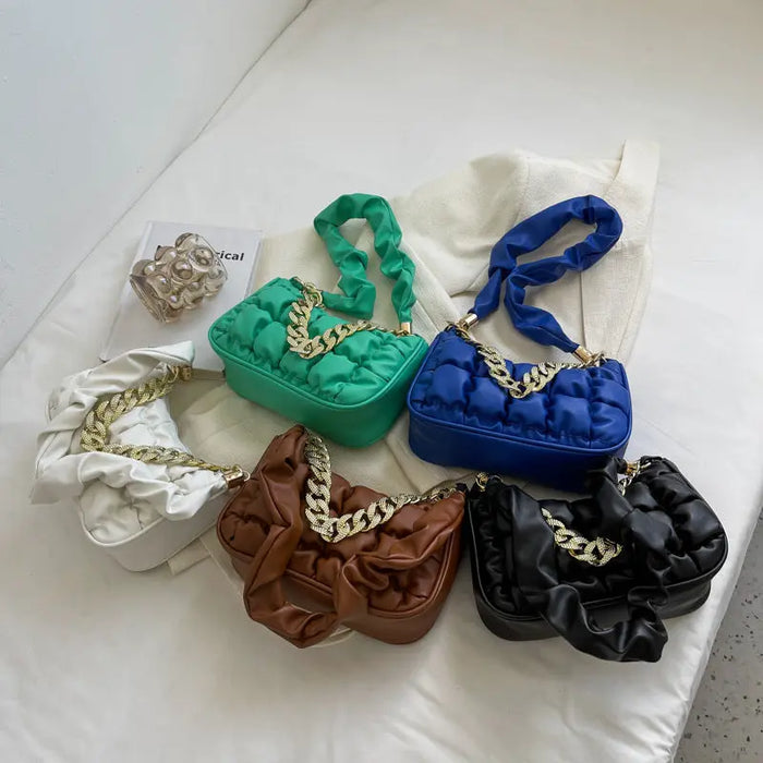 Pleated Rhinestone Chain Shoulder Bags fashionnsio