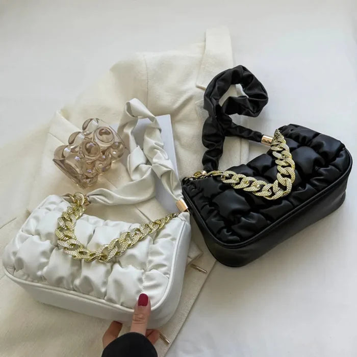 Pleated Rhinestone Chain Shoulder Bags fashionnsio