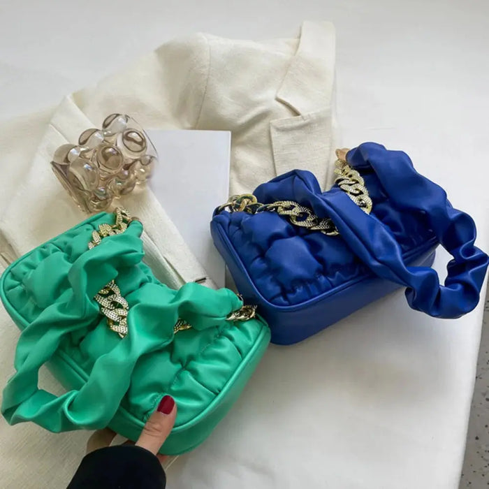 Pleated Rhinestone Chain Shoulder Bags fashionnsio