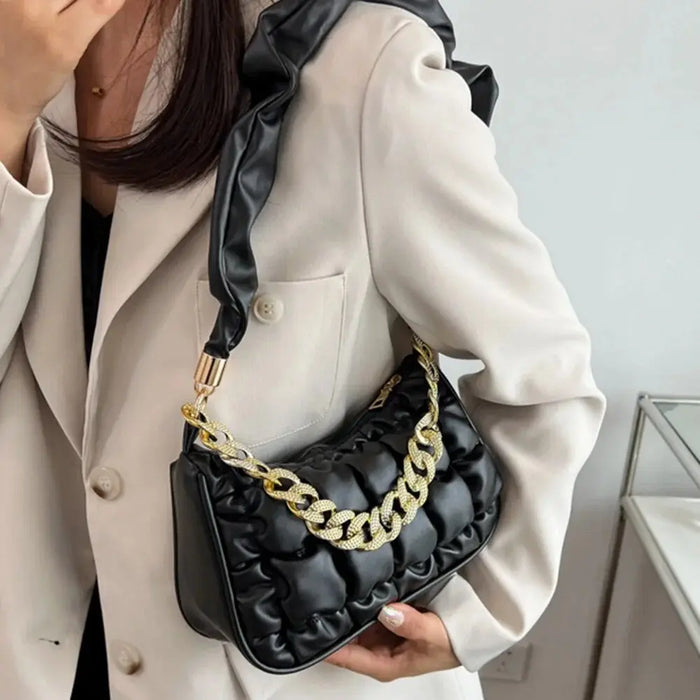 Pleated Rhinestone Chain Shoulder Bags fashionnsio