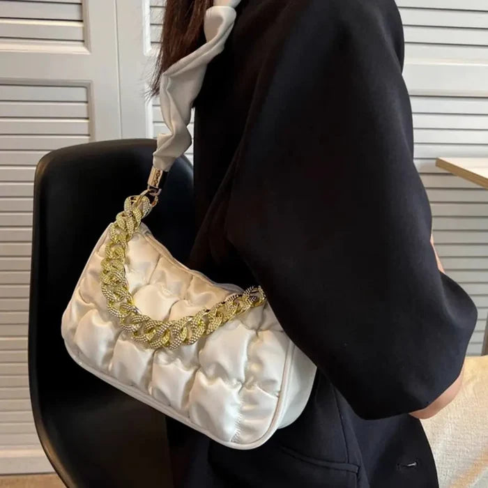 Pleated Rhinestone Chain Shoulder Bags fashionnsio