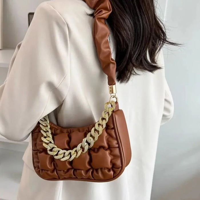Pleated Rhinestone Chain Shoulder Bags fashionnsio