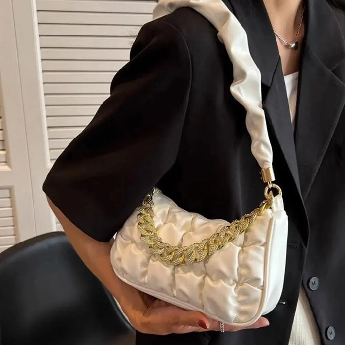 Pleated Rhinestone Chain Shoulder Bags fashionnsio