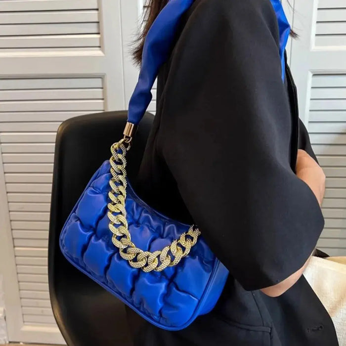 Pleated Rhinestone Chain Shoulder Bags fashionnsio