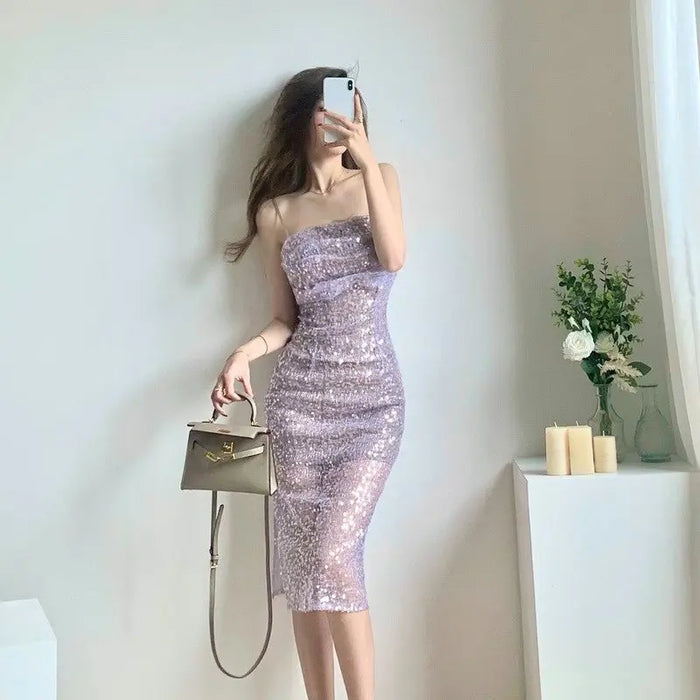 Shiny Sequin Tulle Dress fashionnsio