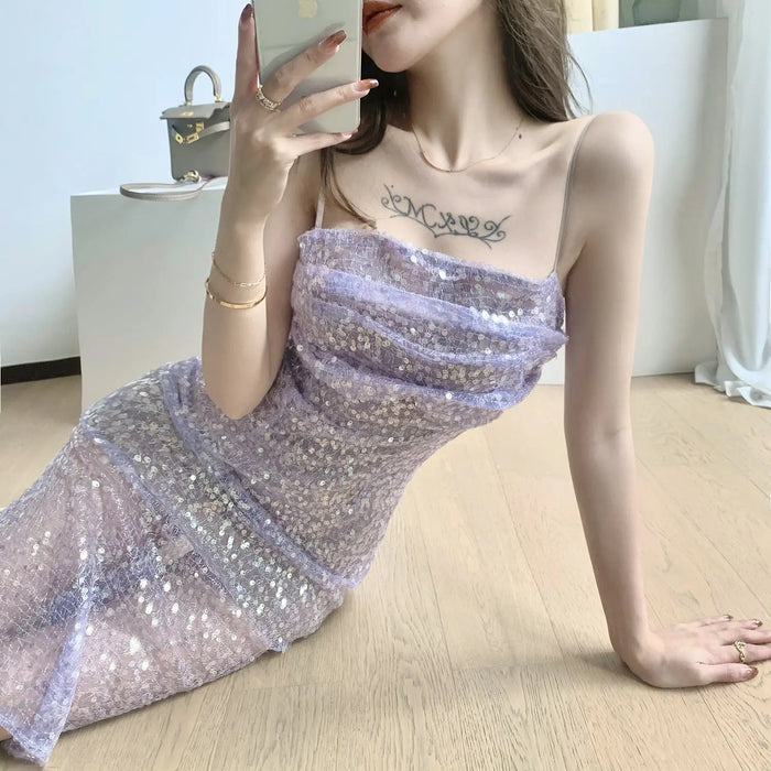 Shiny Sequin Tulle Dress fashionnsio