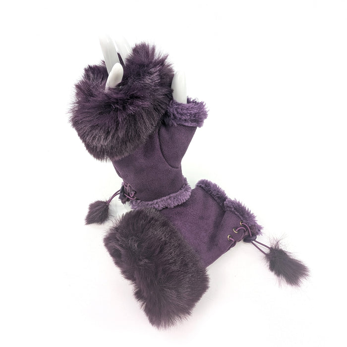 Plum Luxe Gift Set – Faux Fur Trim Wrap & Fingerless Gloves