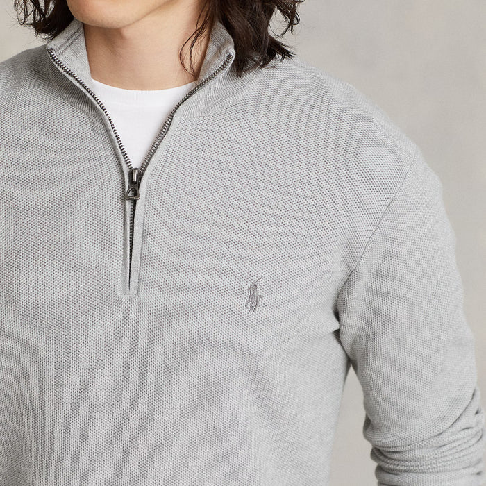 Polo Ralph Lauren - Mesh-Knit Cotton 1/4 Zip Jumper in Grey - Nigel Clare