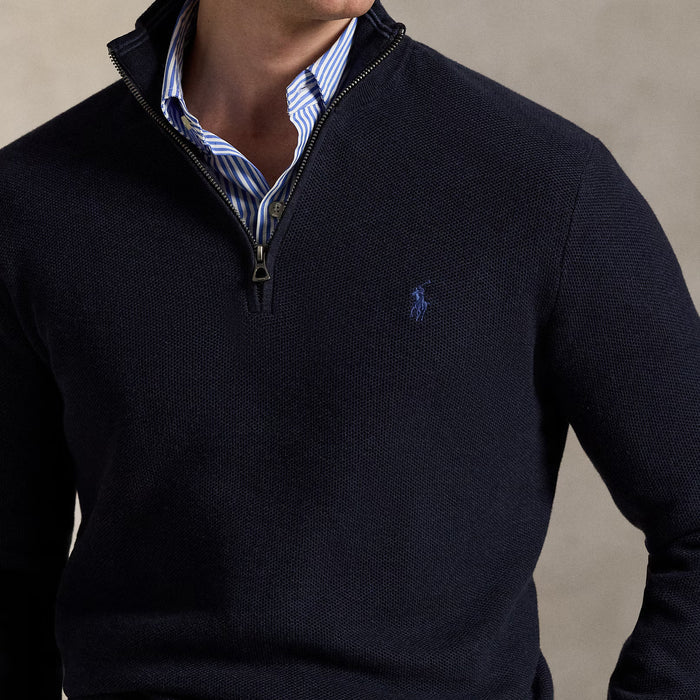 Polo Ralph Lauren - Mesh-Knit Cotton 1/4 Zip Jumper in Navy - Nigel Clare
